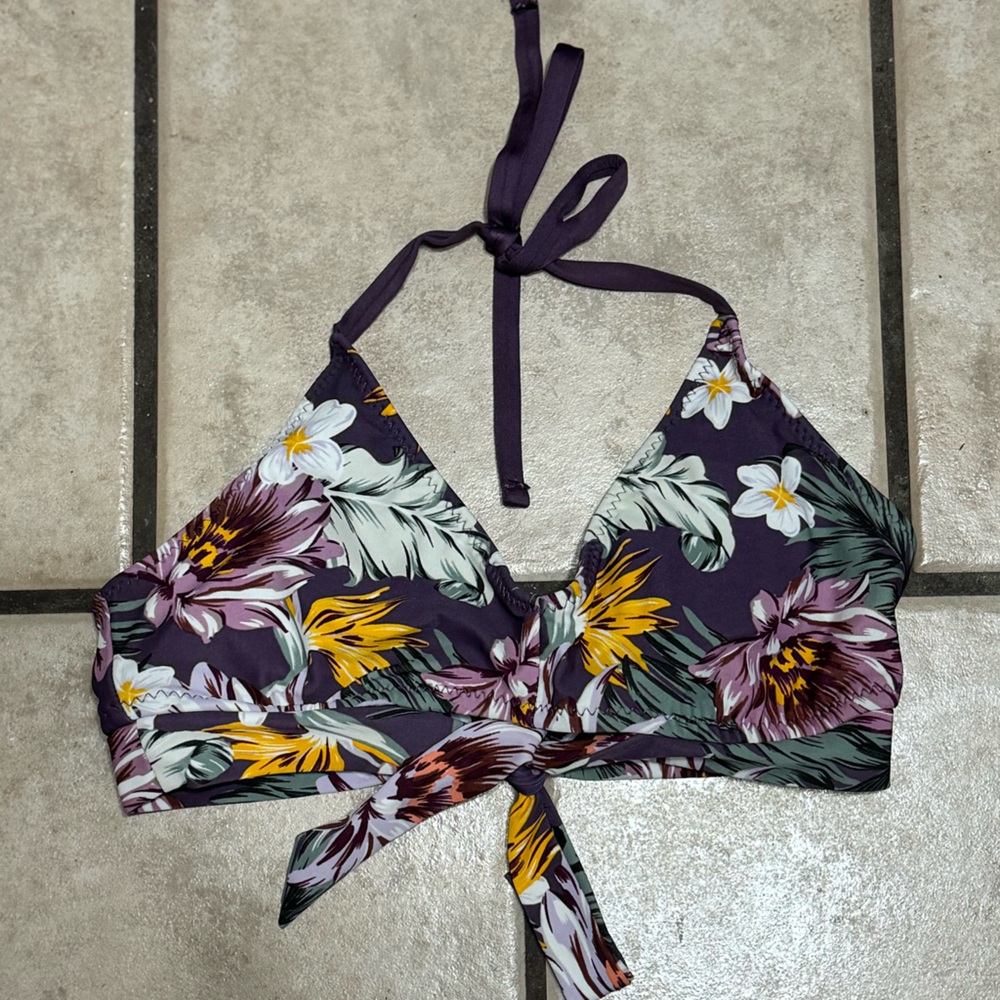 Kona Sol purple flowers bikini top swimsuit purple size small